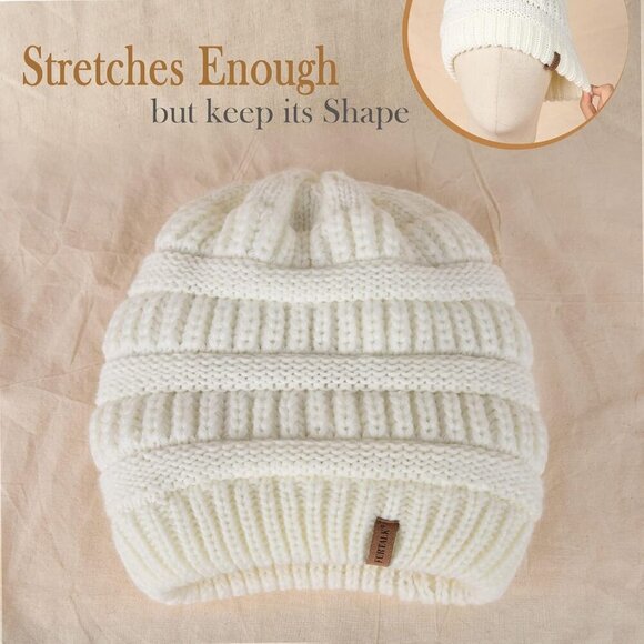 Women\'s Knitted Beanie White Cozy Skull Ski Hats Cap Winter Warm Slouchy Design main image 4